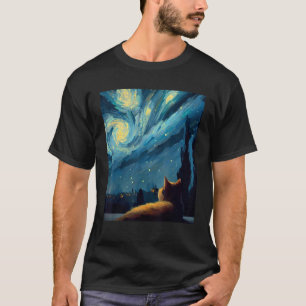 T-shirt Chat de Whiskers et Nuits étoilées dans la peintur