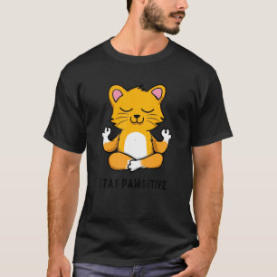 T-shirt Chat de yoga reste positif zen blague jeu de mots