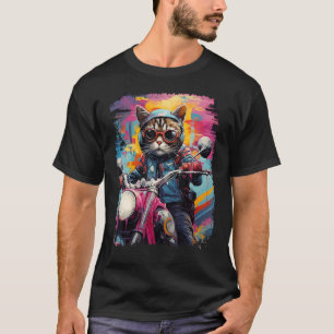 T-shirt Chat d'équipement de moto sur motocyclette