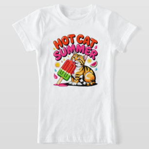 T-Shirt Chat d'été Chaud Été - Cadeau de Chaton Mignon pou