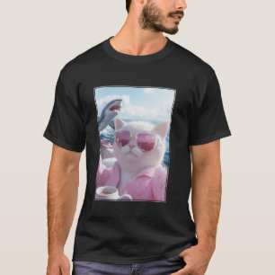 T-shirt Chat détendu cool sur un bateau yacht avec requin 