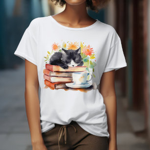 T-shirt Chat Détendu et Cosy en Aquarelle