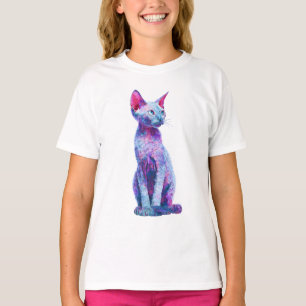 T-shirt Chat Devon Rex Enfant aux poils ondulés stylisés e