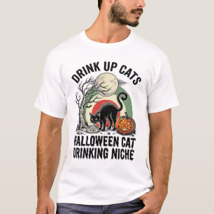 T-shirt Chat d'Halloween buvant Vintage Moon Party Shirt_1
