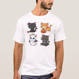 T-shirt Chat d'Halloween Félin Inspiré Effrayant et Éléga