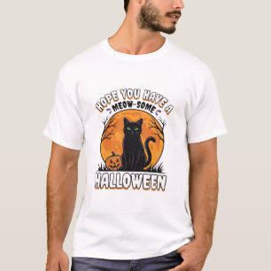 T-shirt Chat d'Halloween Meow-Some Dessin de Gravure Vinta