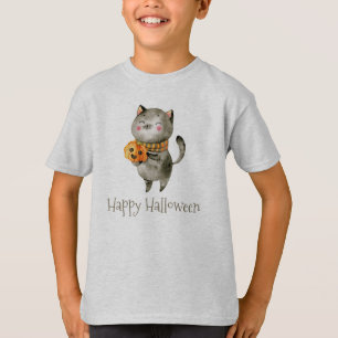 T-shirt Chat d'Halloween mignonne avec chemise à manches C