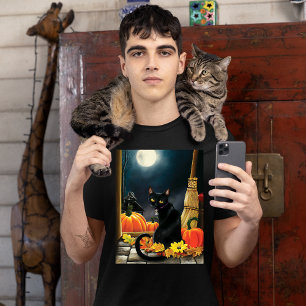 T-shirt Chat d'Halloween noir
