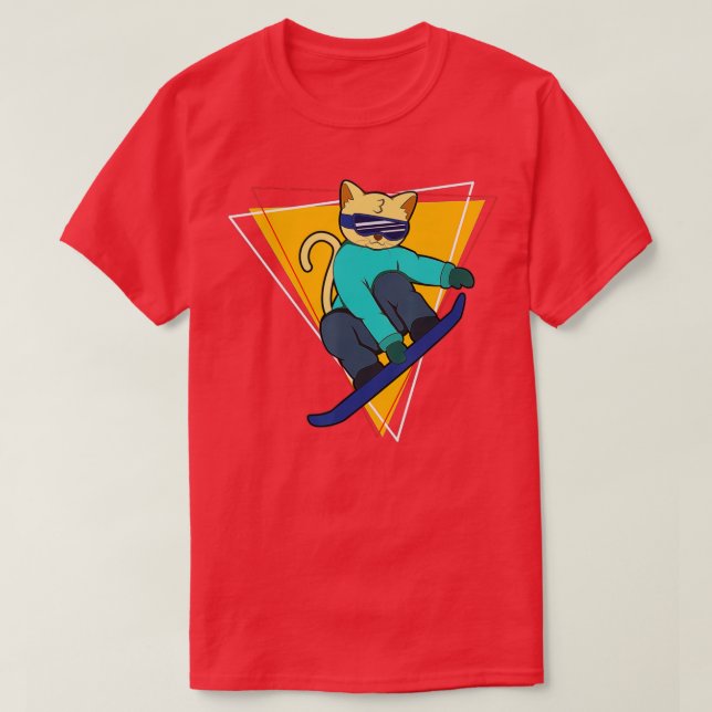 T-shirt Chat D'Hiver Sur Snowboard Snowboard (Design devant)