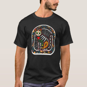 T-shirt Chat Dia De Los Muertos Crâne de Sucre Chaton sque