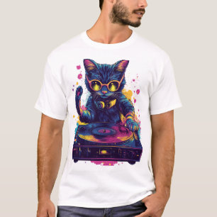 T-shirt Chat DJ funky – Fête rétro disco Kitty