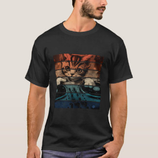 T-shirt Chat Dj Mixant Musique Club Dj Chat Deck Mixage