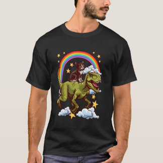 T-shirt Chat Domestique à Cheval sur un Dinosaure Dino