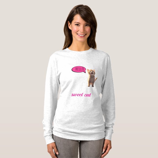 T-shirt Chat Douce Manches Longues (Devant entier)