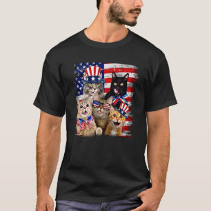 T-shirt Chat Drapeau Américain 4 Juillet Hommes Femmes Mer