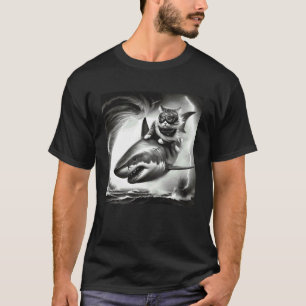 T-shirt Chat drôle à cheval sur un requin dans un mème de