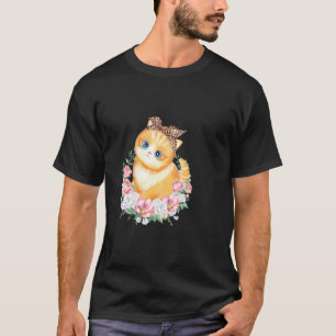 T-shirt Chat Drôle Avec Bandeau De Léopard Bohème Fleur Mi
