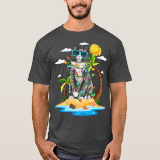 T-shirt Chat drôle avec lumières de Noël Vibes d'été Noël