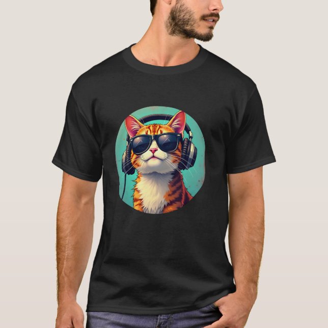 T-shirt Chat drôle avec lunettes de soleil et casque migno (Devant)