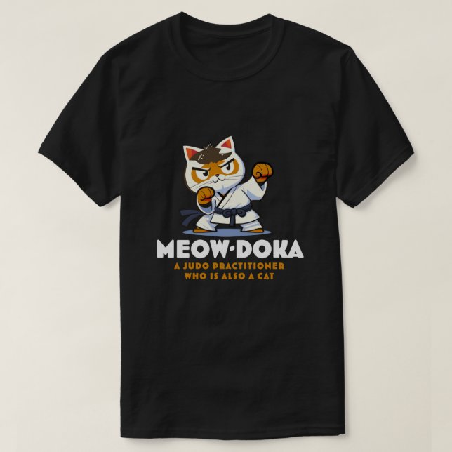 T-shirt Chat drôle Blanc et Brown Judo Ceinture noire (Design devant)
