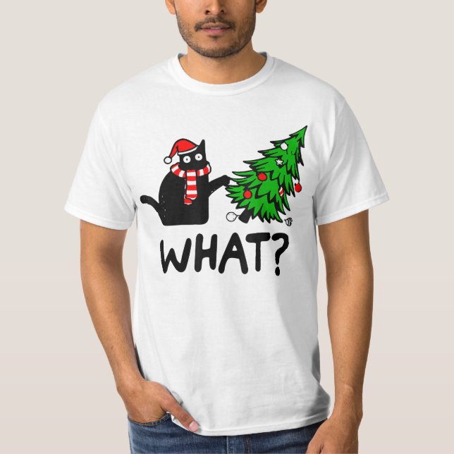 T-shirt Chat drôle Ce Chat Noir Poussant Arbre de Noël T- (Devant)