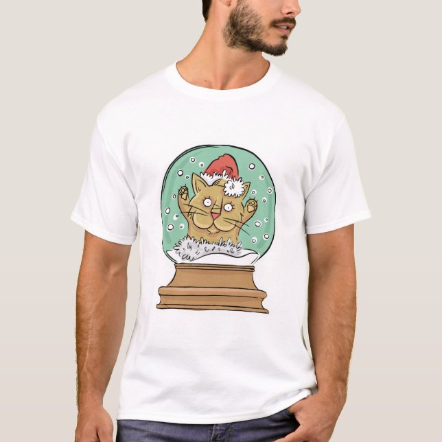 T-shirt Chat drôle de Noël chez l'animal de Noël de globe (Devant)