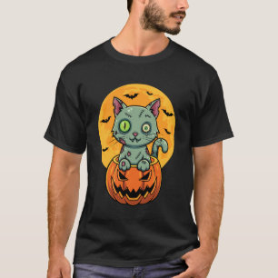 T-shirt Chat drôle de zombie Citrouille Chaton mignon Femm