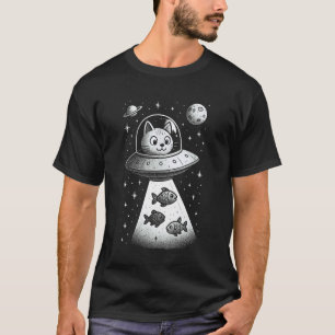 T-shirt Chat drôle d'enlèvement d'UFO de Kitty mignon dans