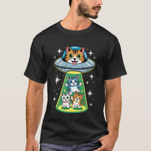 T-shirt Chat drôle d'UFO qui téléporte des chatons design
