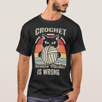 T-shirt Chat drôle en fil à crocheter Coucher de soleil ré
