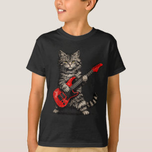 T-shirt Chat drôle jouant de la guitare rock and roll homm
