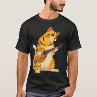 T-shirt Chat Drôle Jouant de la Mandoline Amour Animal Coo
