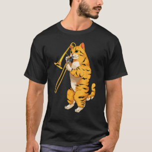 T-shirt Chat Drôle Jouant du Trombone Cadeau Chaton Musici