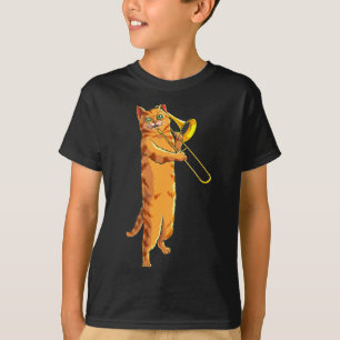 T-shirt Chat Drôle Jouant du Trombone Cadeau Chaton Musici