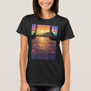 T-shirt Chat drôle longue fenêtre avec sol