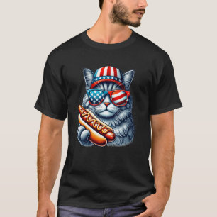 T-shirt Chat drôle patriotique 4 juillet Hotdog Chat USA D