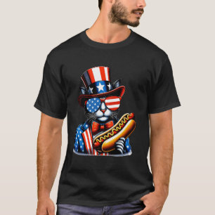 T-shirt Chat drôle patriotique hotdog USA drapeau américai
