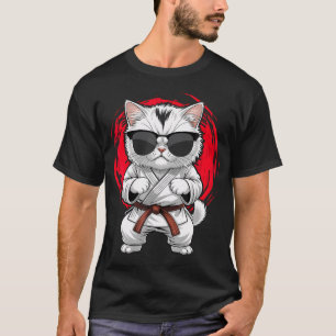T-shirt Chat Drôle Portant des Lunettes de Soleil Karaté J