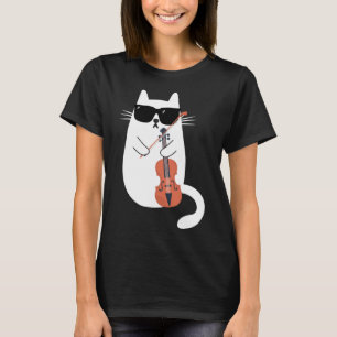 T-shirt Chat drôle Porter des lunettes de soleil Jouer Vio
