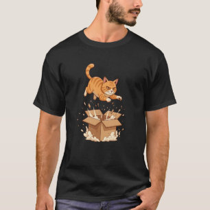 T-shirt Chat drôle sautant par-dessus une boîte en carton