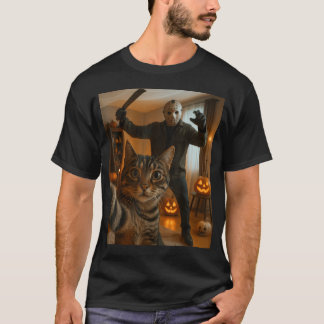 T-shirt Chat Drôle Selfie Avec Squelette Halloween Effraya