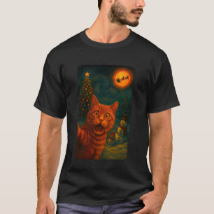 T-shirt Chat Drôle Selfie Père Noël Bonhomme de Neige Nuit