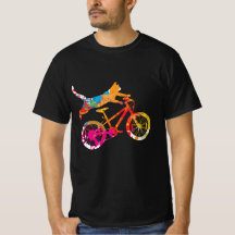 Chat drôle sur un vélo en peinture.
