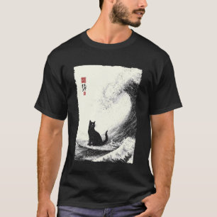 T-shirt Chat drôle surfant sur La Grande Vague japonaise U