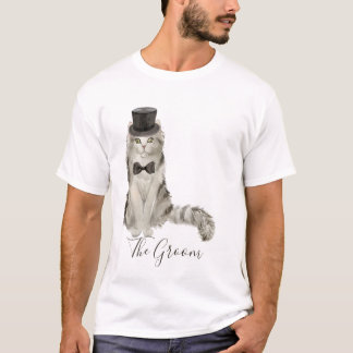 T-shirt Chat du marié floral aquarelle fantaisiste