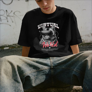 T-shirt Chat du Monde Virtuel – Joueur Futuriste