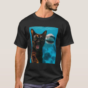 T-shirt Chat écaille de tortue drôle selfie avec requin oc