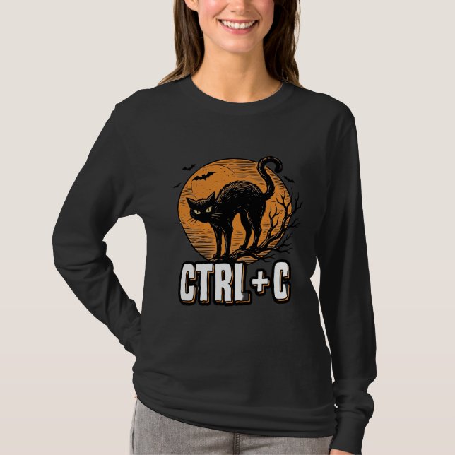 T-shirt Chat effrayant CTRL C Conception vectorielle Hallo (Devant)