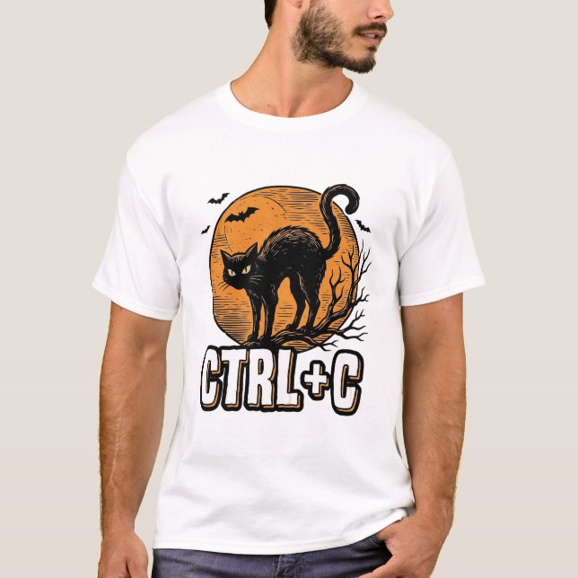 T-shirt Chat effrayant CTRL C Conception vectorielle Hallo (Devant)