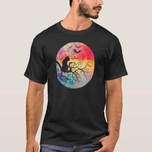 T-shirt Chat effrayant d'Halloween miaulant pleine lune ef